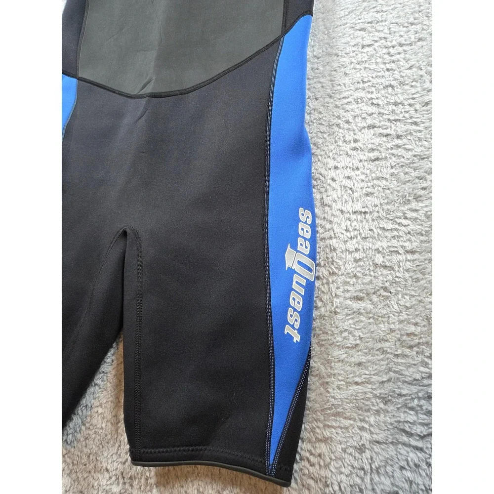 SeaQuest 2mm Shorty Wetsuit‎ Mens Blue Black Neoprene Short Sleeve Surf Dive